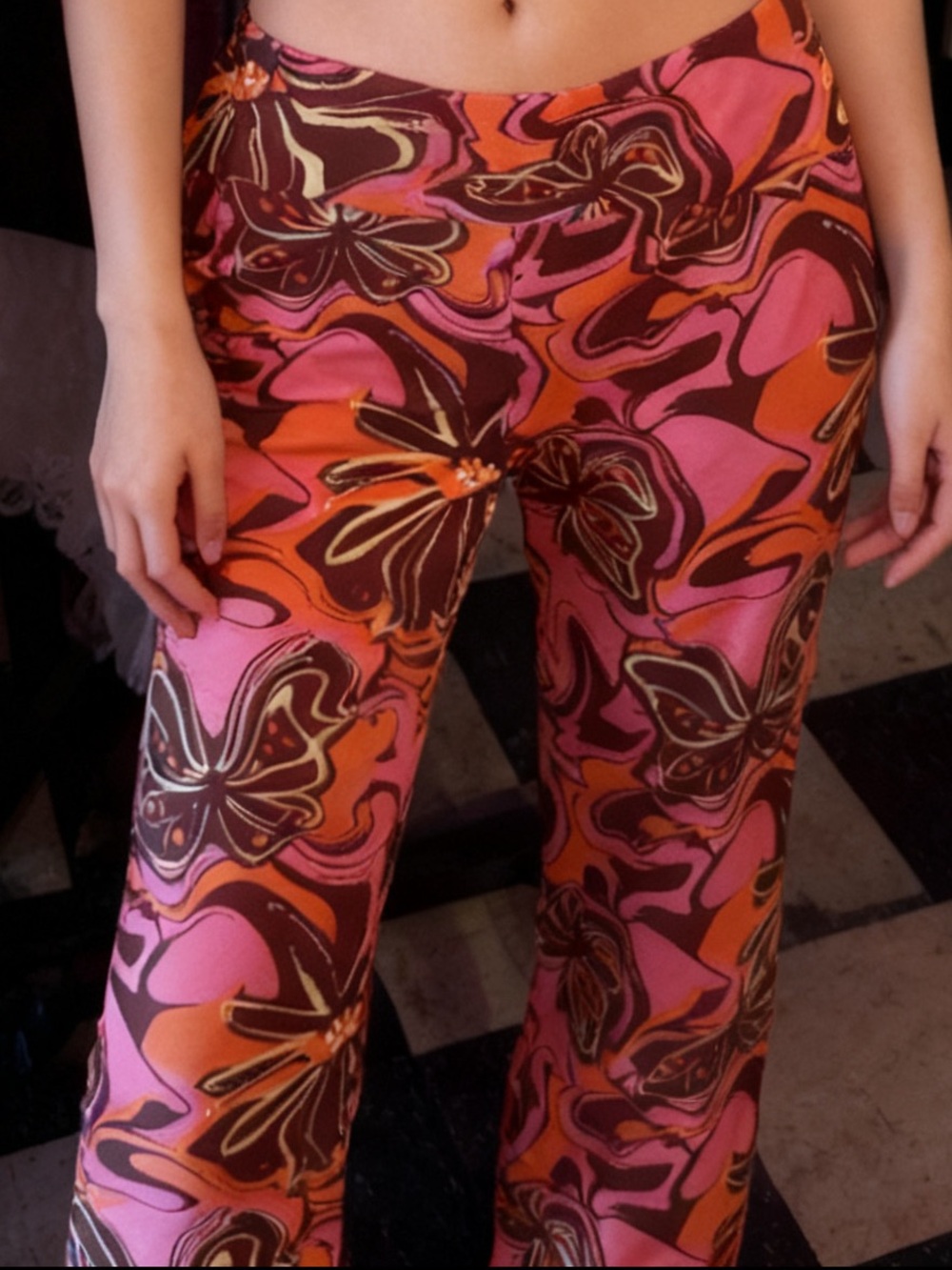 No Boundaries Pink & Orange Floral Wide-Leg Pants